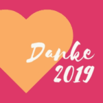 Orangenes Herz vor pinkem Hintergrund mit Text Danke 2019