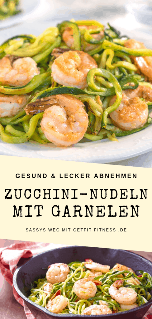 Low Carb Rezept für Zucchini-Nudeln mit Garnelen und Pesto